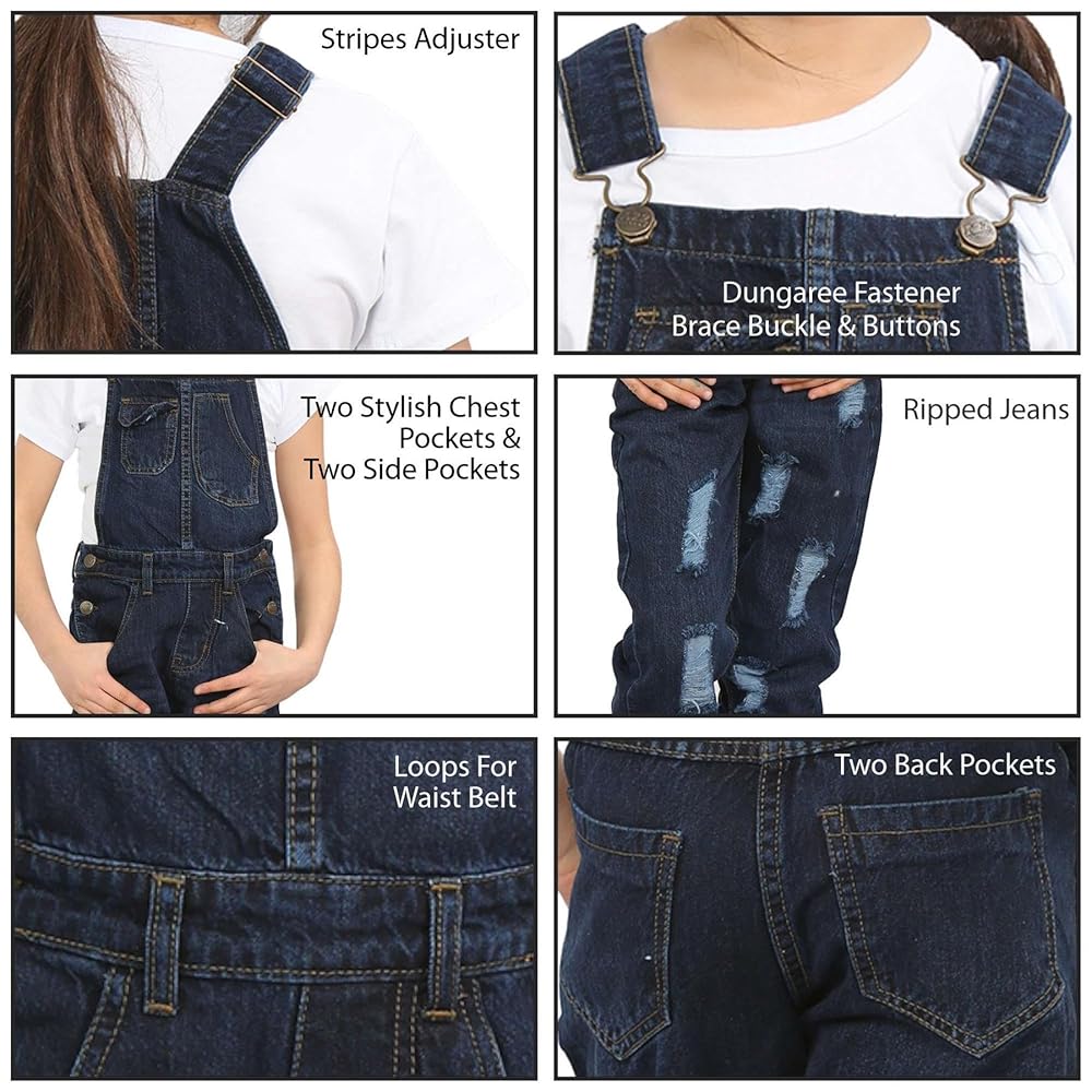 Amazon.com: Kids Girls Denim Dungaree Full Length Ripped